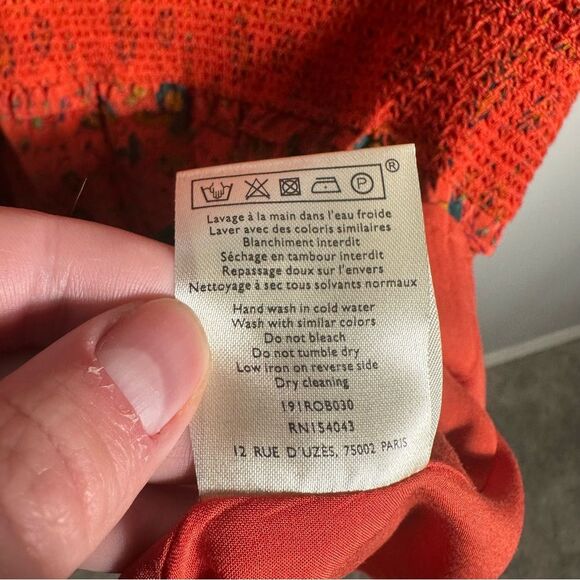 Sezane Sixtine Orange Floral Silk Boho Smocked Mini Dress European Size 40 - Picture 10 of 16